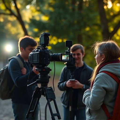 Students filming a scene
